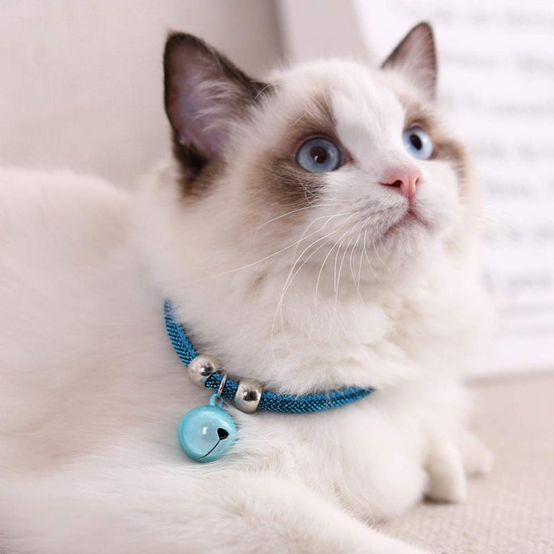 Tnfeeon Japanese Pets Necklace, Nylon Accessory Kitten Supply Cat Bell Collar with Bell(Blue) - Image 2